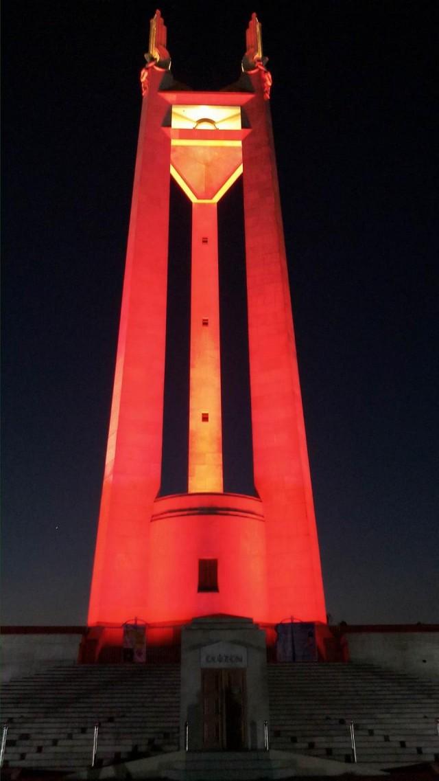 Quezon City Circle turned red on April 17 in support of the global Light It Up campaign spearheaded by the World Federation of Hemophilia. Photo: Jr Competente/Hemophilia Advocates-Philippines