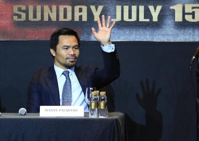 Sen. Manny Pacquiao at the press conference of his fight against WBA welterweight champion Lucas Matthysse. Photo: KC Cruz