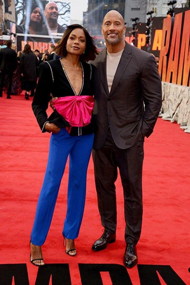 Dwayne Johnson and Naomie Harris at the premiere of Rampage. Photo: IMDB