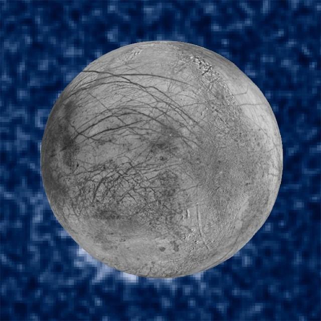 This file composite image released by NASA on September 26, 2016 shows suspected plumes of water vapor erupting at the 7 o'clock position (bottom left) off the limb of Jupiter's moon Europa. Scientists presented further evidence on May 14, 2018 for water plumes on the surface of Jupiter's moon Europa, raising hopes of probing the jets for signs of life around the second planet from Earth, AFP reports. HO/NASA/AFP