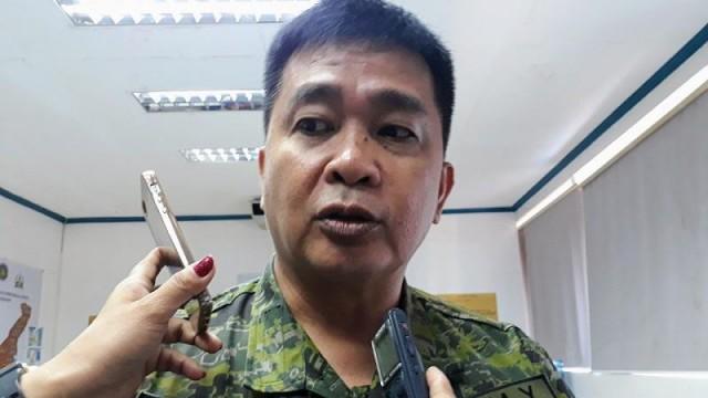 Colonel Inno Pasaporte, deputy commander of the 303rd Infantry Brigade, talks to reporters at the provincial command center right after polls closed at 3 p.m. Monday. Photo: Raffy Cabristante