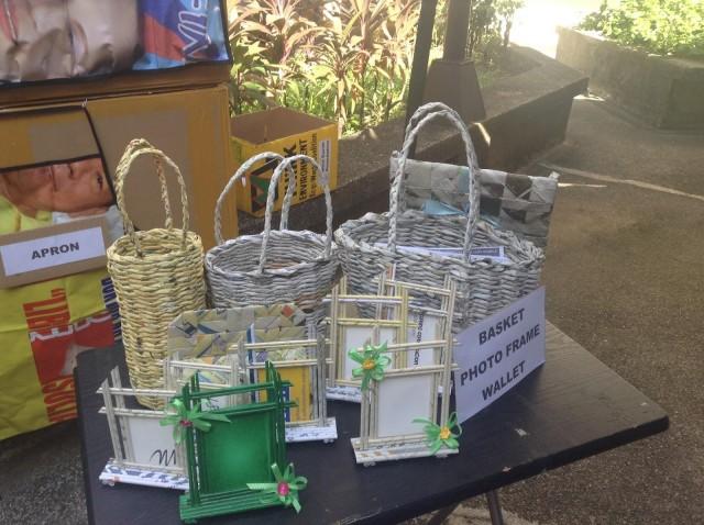 Campaign materials turned into baskets, picture frames, wallets, and aprons. Photo by EcoWaste Coalition