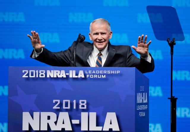 US Marine Corps Lt. Col. (Ret.) Oliver North speaks at an NRA convention in Dallas, Texas, U.S. May 4, 2018. REUTERS/Lucas Jackson/File Photo