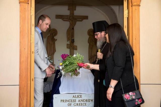 Prince William visits the tomb of his great-grandmother Princess Alice of Battenberg, buried inside the Russian Orthodox church of St. Mary Magdalene on the Mount of Olives in Jerusalem, June 28, 2018. Sebastian Scheiner/Pool via Reuters