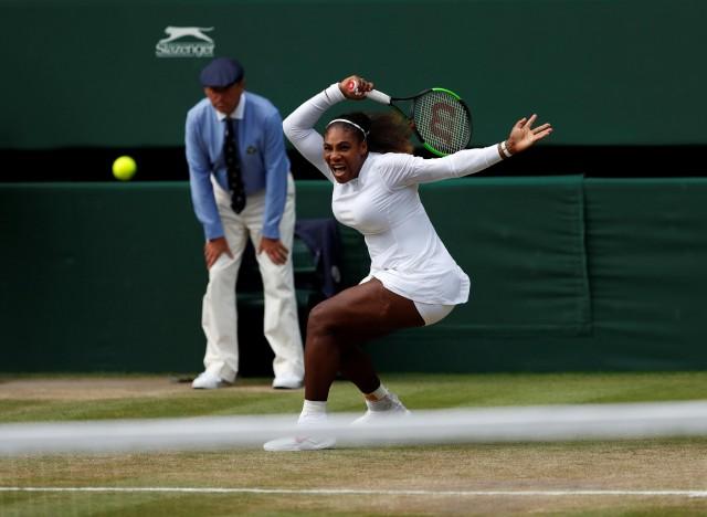 Wimbledon - All England Lawn Tennis and Croquet Club, London, Britain - July 12, 2018 Serena Williams of the U.S. in action during her semi final match against Germany's Julia Goerges REUTERS/Andrew Boyers