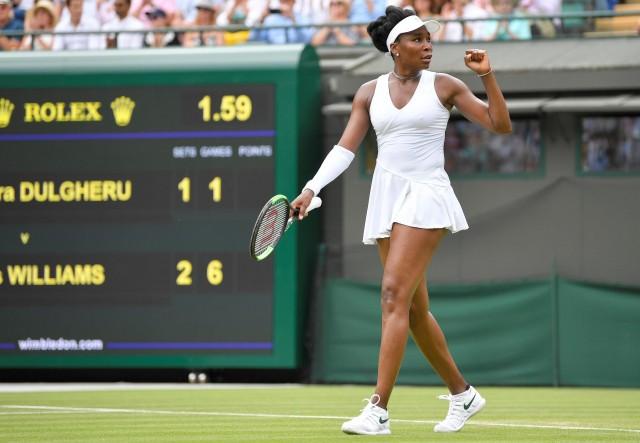 Wimbledon - All England Lawn Tennis and Croquet Club, London, Britain - July 4, 2018. Venus Williams of the U.S. celebrates winning her second round match against Romania's Alexandra Dulgheru. REUTERS/Toby Melville