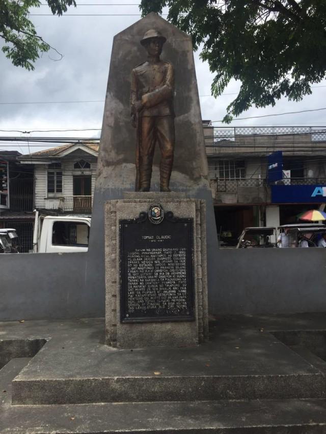 A statue of World War I soldier Tomas Claudio stands in Morong's town plaza. Photo: Photo: Marilou Garrovillas-Santiago