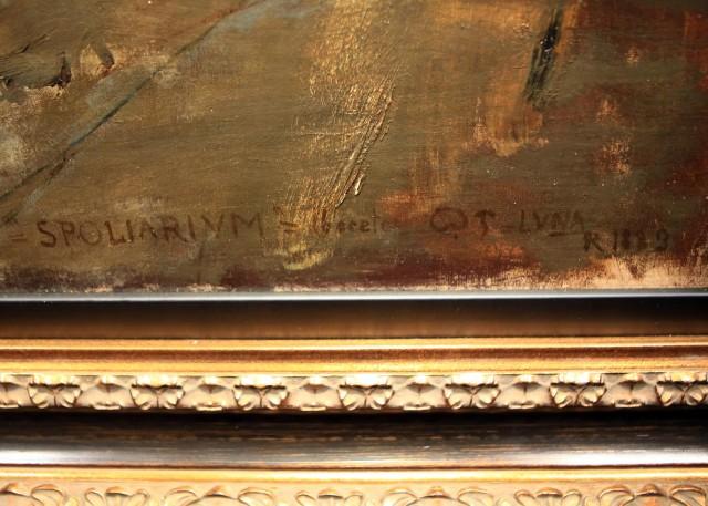 The Signature of Juan Luna y Novicio on "Boceto for Spolarium." Photo: KC Cruz.