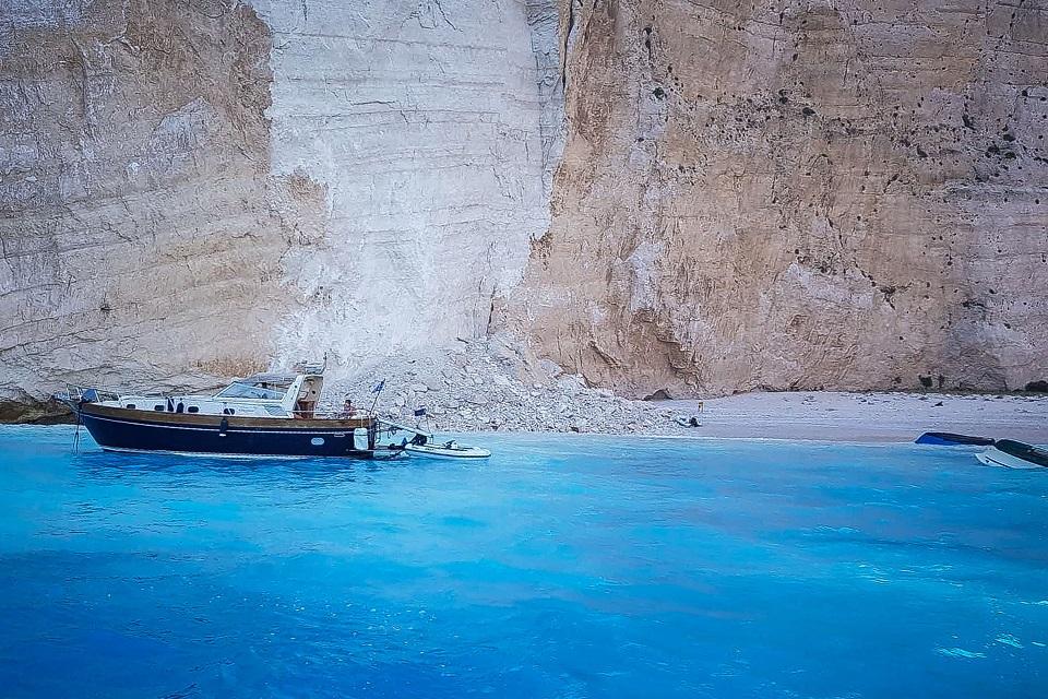 A general view shows the beach Navagio following a rockfall, in the island of Zakynthos, Greece September 13, 2018. Imera Zakynthou/Eurokinissi/via REUTERS