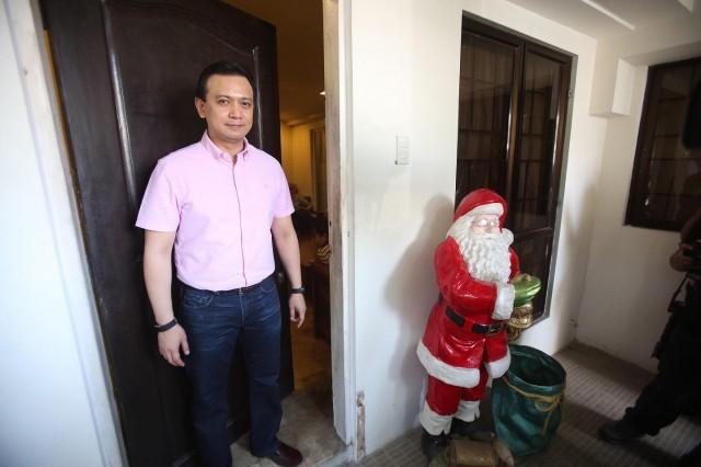 BACK HOME. Sen. Antonio Trillanes is reunited with his family more than three weeks after seeking refuge from the Senate. Danny Pata