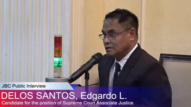 Court of Appeals Justice Edgardo Delos Santos of Cebu faces the Judicial and Bar Council on September 26, 2018. Screencap from SC PIO