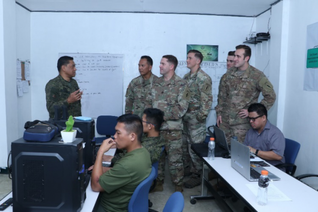 Colonel Romeo S. Brawner, Commanding Officer of the Philippine Armyâ€™s Civil Military Operations (CMO) Regiment, speaks to members of the US Indo-Pacific Augmentation Team. Photo: US Embassy