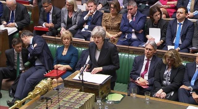 A still image from video footage shows Britain's Prime Minister Theresa May speaking about Brexit, in the House of Commons, in central London, Britain November 15, 2018. Parbul TV/Handout via Reuters