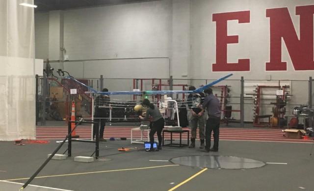 An experimental aircraft created by engineers at the Massachusetts Institute of Technology called V2 that uses electro-aerodynamic propulsion and is solid-state, with no moving parts, is shown at the duPont Athletic Center in Cambridge, Massachusetts in this undated handout image obtained by Reuters November 21, 2018. Steven Barrett/Handout via REUTERS