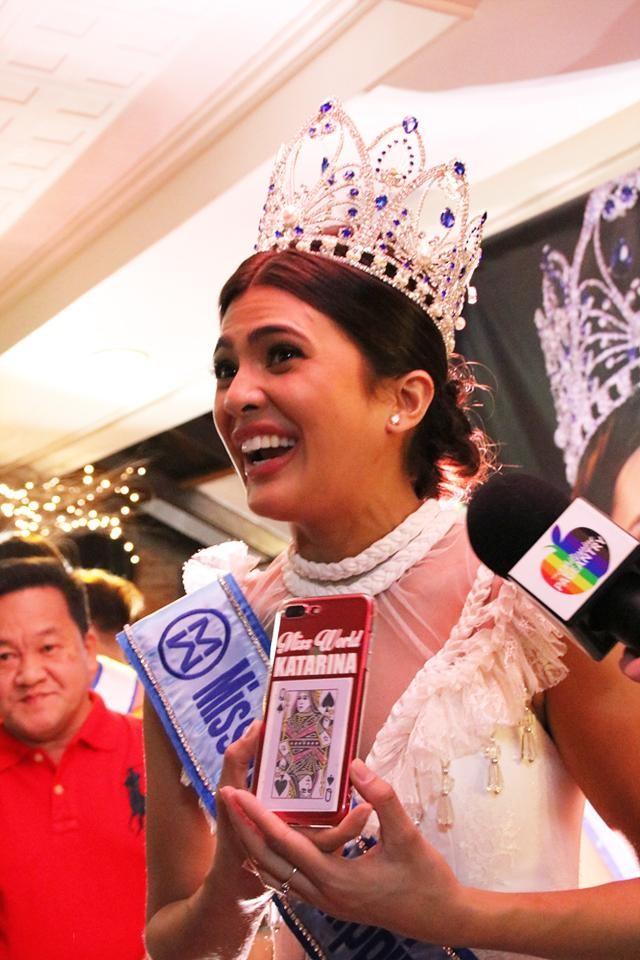 Miss World Philippines 2018 Katarina Rodriguez shows the press her lucky charm. Photo: Aya Tantiangco.