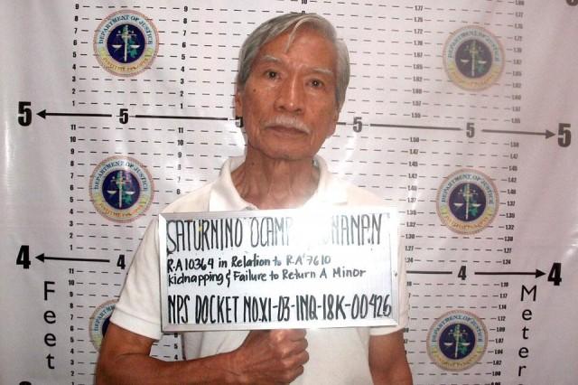 The PNP releases on Friday, November 30, 2018, the mugshot of former Bayan Muna Rep. Satur Ocampo when he was detained, along with ACT Party-list Rep. France Castro and 16 others, by the Talaingod police in Davao del Norte on Wednesday night, November 28, 2018. PRO11