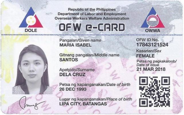 A sample OFW e-Card. Image: OWWA
