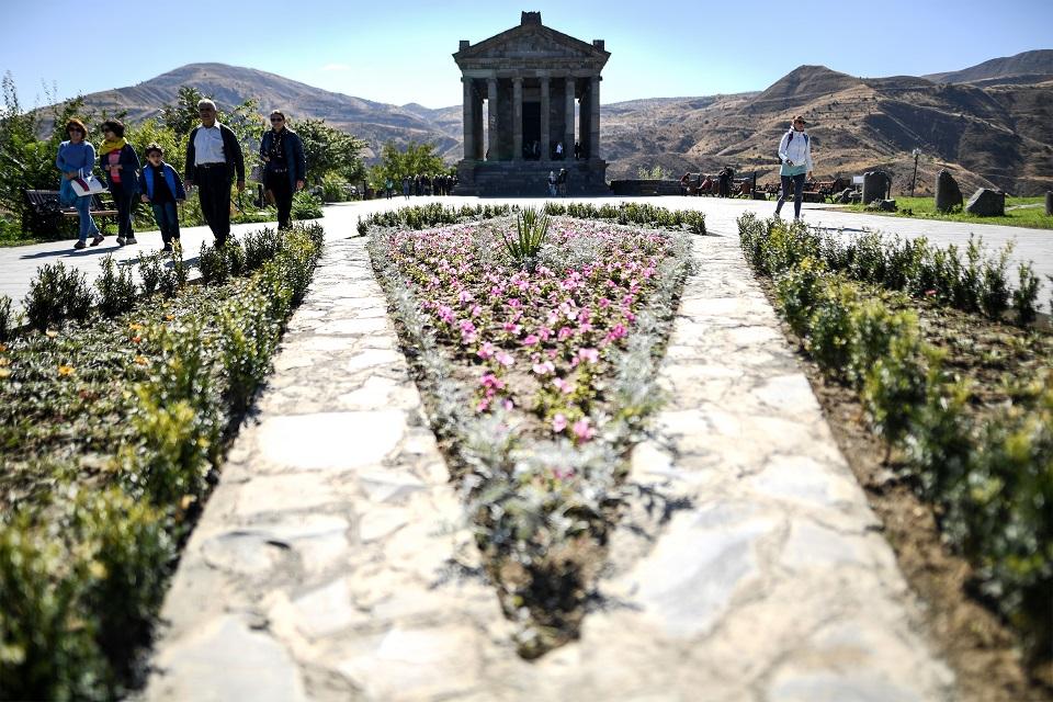 Tourists visit Garni Temple in Garni, Armenia, some 20 kms from Yerevan on October 6, 2017. Kirill Kudryavtsev/AFP