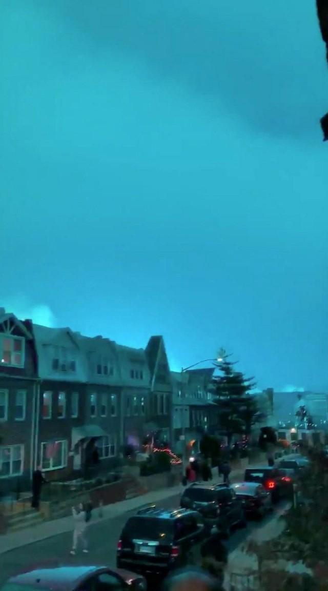 Bright blue light is seen after a transformer explosion on Thursday at an electric power station in the New York City borough of Queens, U.S., in this picture obtained from social media on December 28, 2018.