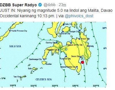 Magnitude 5 0 Quake Jolts Davao Occidental GMA News Online