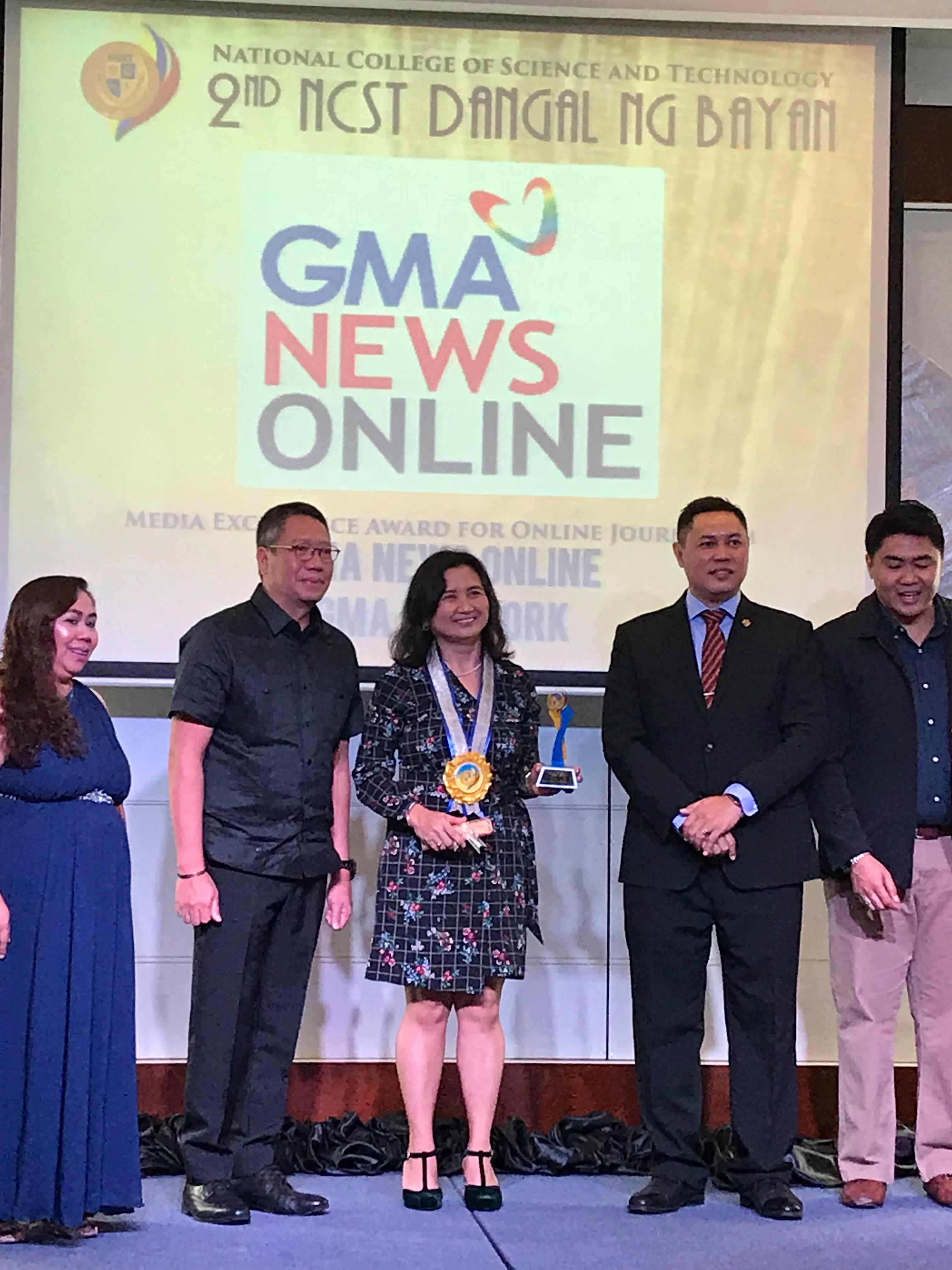 GMA Network Inc. received multiawards at the National College of Science and Technology Dangal ng Bayan Awards on Wednesday, and GMA News Online won the Media Excellence Award for Online Journalism.