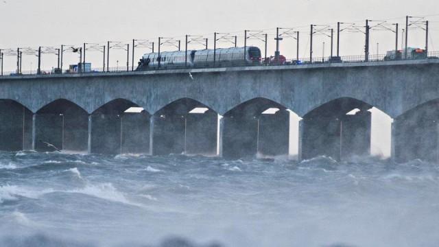 The Great Belt Bridge is seen after it has been closed to traffic in both directions due to a train accident in Denmark, January 2, 2019. Michael Bager/Ritzau Scanpix/via REUTERS