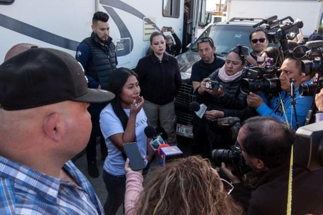 Mexican actress Yalitza Aparicio speaks to the media outside her trailer near the US-Mexico border where she is taking part in a production, in Tijuana, Baja California state, Mexico, on January 22, 2019. Guillermo Arias / AFP