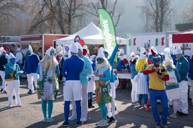 Participants have food and drinks during a gathering of people dressed as smurfs to be counted as part of a world record attempt on February 16, 2019 in Lauchringen, Germany. Constant Forme-Becherat/AFP
