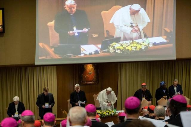 Pope Francis is seen as the four-day meeting on the global sexual abuse crisis takes place at the Vatican February 23, 2019. Vatican Media/Â­Handout via REUTERS