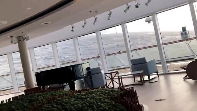 Furniture is seen while a cruise ship Viking Sky is listing, after an engine failure, Hustadvika, Norway March 23, 2019, in this still image obtained from a social media video. Alexus Sheppard/via REUTERS 