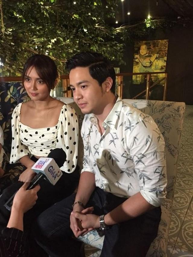 The two stars of the upcoming movie, Alden Richards and Kathryn Bernardo talk with the press during the movie's story conference, March 12, 2019. Photo courtesy of GMA Artist Center