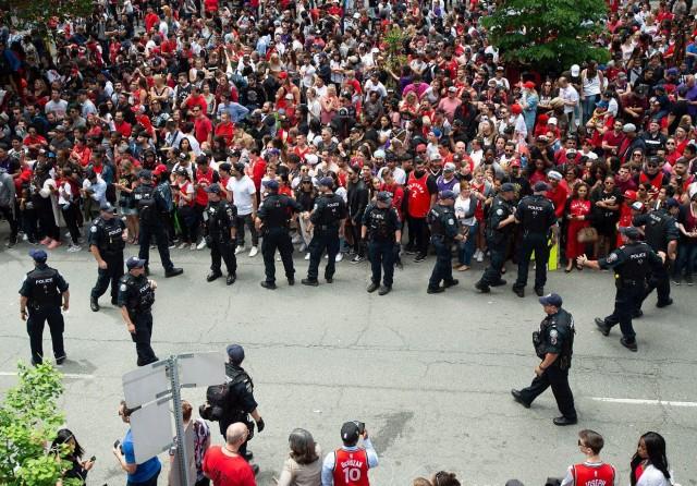 Toronto Police work on crowd control during the Toronto Raptors Championship Parade. Mandatory Credit: Nick Turchiaro-USA TODAY Sports