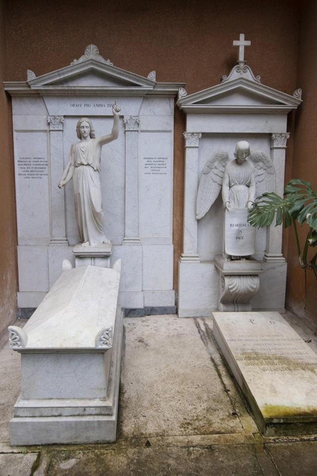 This photo taken on July 10, 2019 by the Vatican Media shows two tombs within the Vatican's grounds in the Teutonic Cemetery on July 11, 2019, prior to their opening as part of a probe into the case of Emanuela Orlandi, a teenager who disappeared in 1983 in one of Italy's darkest mysteries. Handout/Vatican Media/AFP