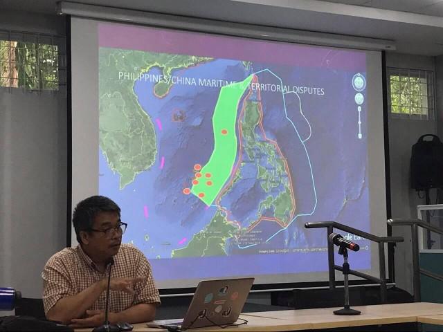 Jay Batongbacal, Maritime law expert, speaking at the SWS Kapihan on Thursday, July 18, 2019. PHOTO BY DONA MAGSINO