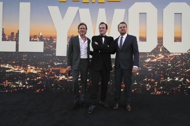 Quentin with Brad and Leo at the premiere of the movie. Courtesy of Janet Susan R. Nepales/HFPA and Sony Pictures