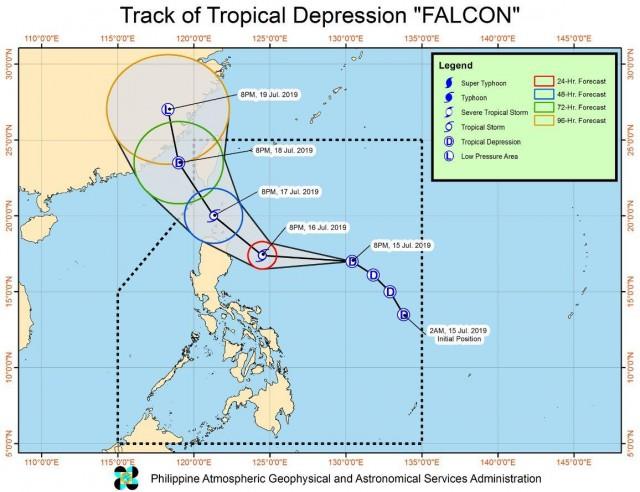 Tropical Depression Falcon as of 10 p.m. on Monday. PHOTO FROM PAGASA WEBSITE