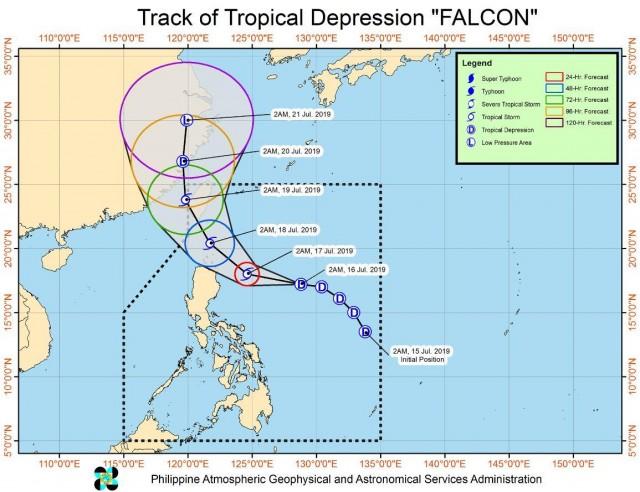 Tropical Depression Falcon maintains strength, changes direction from northwest to westward direction. PHOTO FROM PAGASA FACEBOOK ACCOUNT