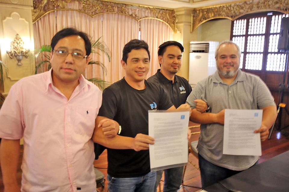 At a press briefing in Manila, Wednesday, July 24, 2019, Angkas officials slam the ban for small motorcycles on the highway, saying that the prohibition is not only anti-motorcycle rider but also anti-poor. With the ban, motorcycles whose engine displacement is below 400cc and which are coming from the East Service Road can no longer use the northbound portion of Osme&Atilde;&plusmn;a Highway starting from Sales Bridge. Danny Pata 