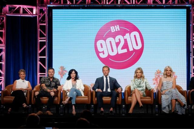 Cast members Gabrielle Carteris, Brian Austin Green, Shannen Doherty, Ian Ziering, Jennie Garth and Tori Spelling attend a panel for the Fox television series "BH90210" during the Summer TCA (Television Critics Association) Press Tour in Beverly Hills, California, U.S., August 7, 2019. REUTERS/Mario Anzuoni