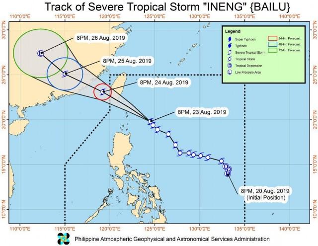 track of Severe Tropical Storm Ineng as of August 23, 2019, 11 p.m. SCREEN SHOT, PAGASA WEBSITE