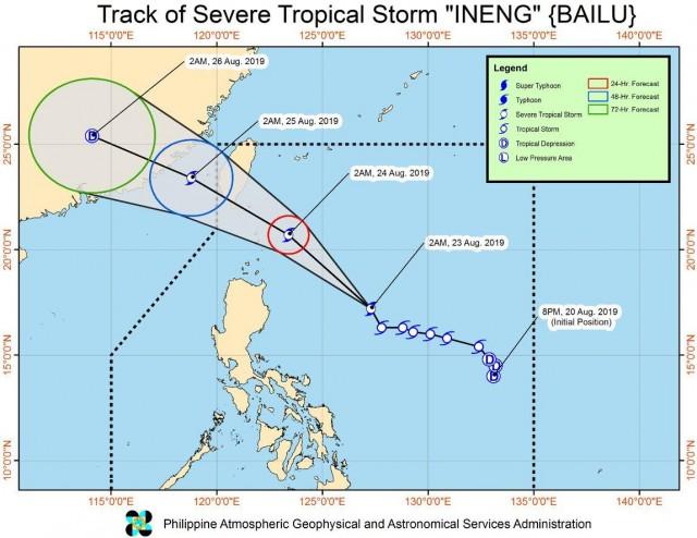 Track of Severe Tropical Storm Ineng as of 5 a.m. on August 23, 2019.