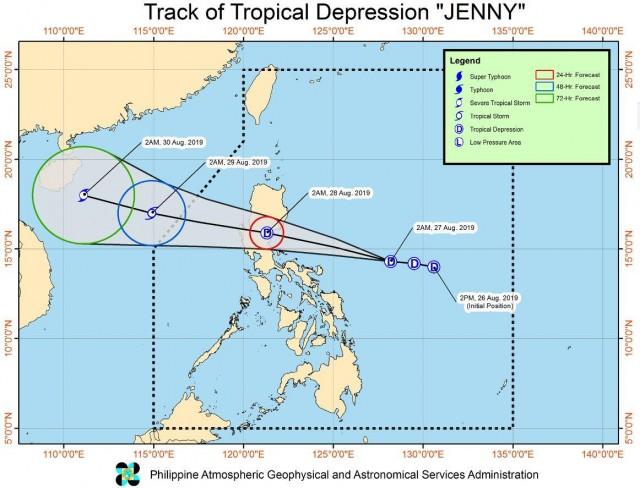 Track of Tropical Depression Jenny on August 27, 2019 at 5 a.m. PAGASA PHOTO