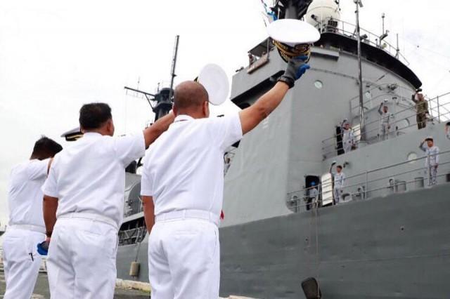 The Philippine Navy on Thursday, August 29, 2019 holds a send off ceremony led by Vice Admiral Robert Empedrad for its Del Pilar-class patrol ship, BRP Ramon Alcaraz, which is departing for Sattahip, Thailand to participate in the inaugural ASEAN-United States Maritime Exercise (AUMX) on September 2-6, 2019. PN photo
