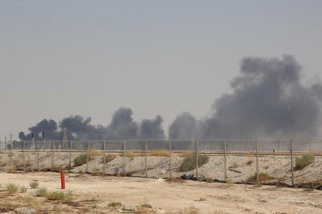 Smoke billows from an Saudi Aramco oil facility in Abqaiq in Saudi Arabia on September 14, 2019. Drone attacks sparked fires at two of the state-owned energy giant's oil facilities, the interior ministry said, in the latest assault as the company prepares for a much-anticipated stock listing. AFP