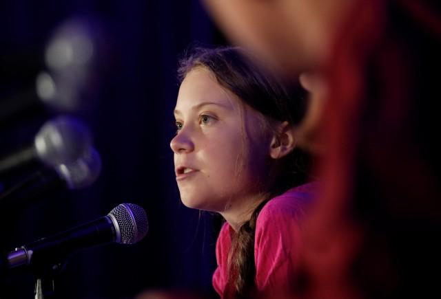 Swedish climate activist Greta Thunberg speaks with other child petitioners from twelve countries around the world who presented a landmark complaint to the United Nations Committee on the Rights of the Child to protest the lack of government action on the climate crisis during a press conference in New York, U.S., September 23, 2019. REUTERS/Shannon Stapleton