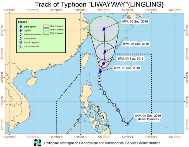 The track of Typhoon Liwayway as of 11 p.m. Sept. 3, 2019 SOURCE: PAGASA WEBSITE