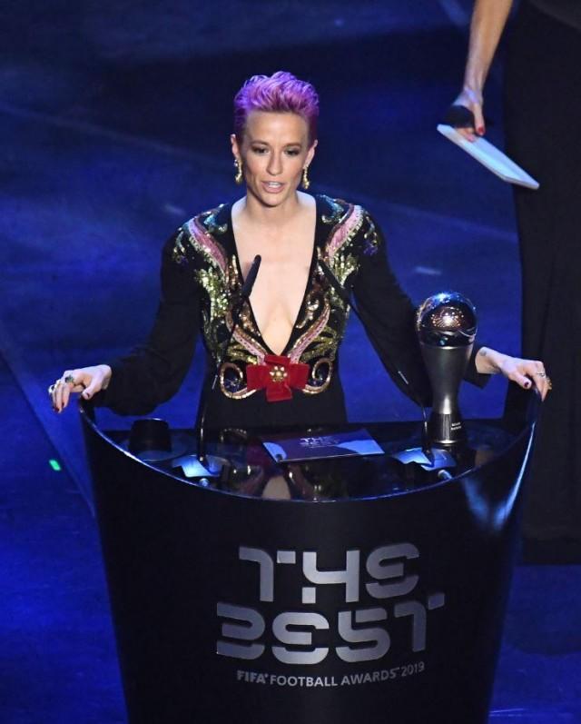 The Best FIFA Football Awards - Teatro alla Scala, Milan, Italy - September 23, 2019 USA women's Megan Rapinoe speaks after winning the Best FIFA Women's player award REUTERS/Flavio Lo Scalzo