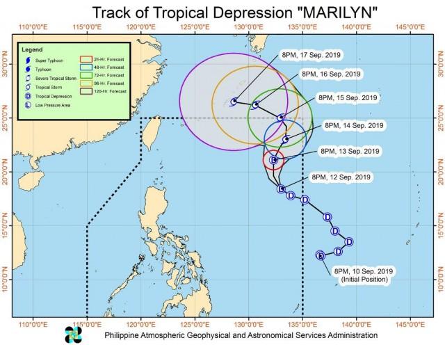 Track of Tropical Depression Marilyn as of Sept. 12, 2019 at 11 p.m. SOURCE: PAGASA WEBSITE