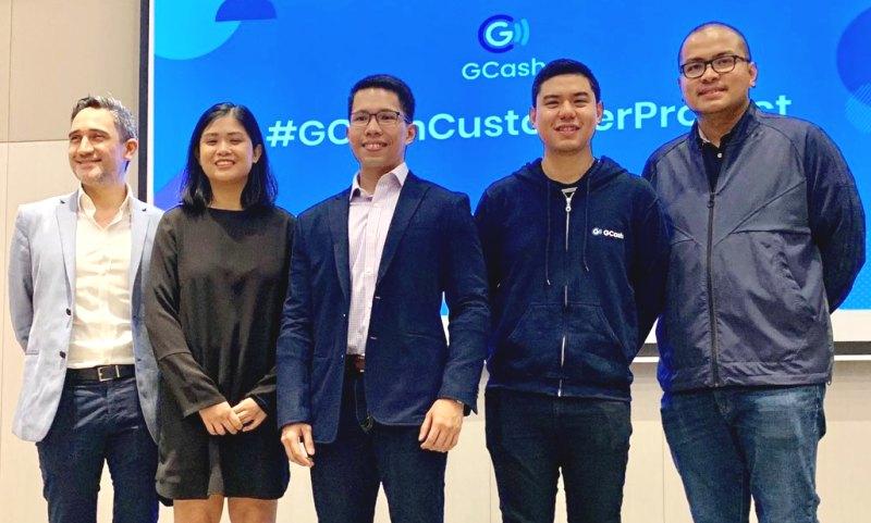 GCash on Wednesday, Sept. 11, 2019, said it is now covering users up to P100,000 in cases of fraud. In photo from left are GCash Chief Data Officer JF Darre, GCash Head of Risk Decision Center Peach Orbe, GCash Lead for Customer Protect Miggy Santos, GCash Chief Marketing Officer Chris Manguera, and GCash Chief Corporate Affairs Officer Ney VillaseÃ±or. Ted Cordero