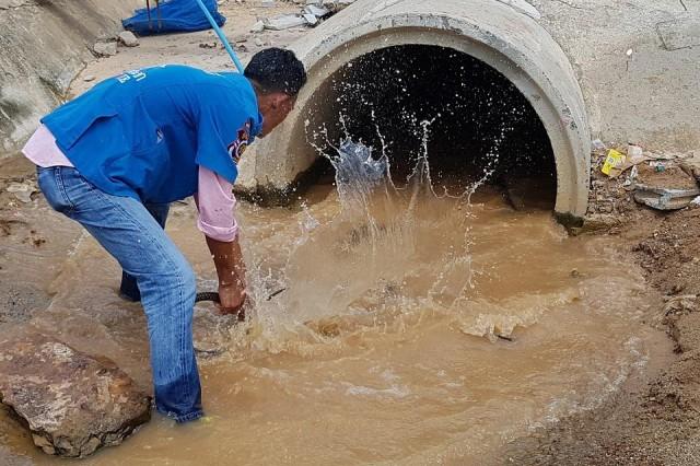 This handout from the Krabi Pitakpracha Foundation taken on October 13, 2019 and received on October 15, 2019 shows a member of the rescue foundation trying to grab a four-meter long king cobra that was found in a sewer in Krabi. Rescuers finally pulled the snake out after an hour-long operation. The foundation said on October 15 that the snake was one of the largest ever captured there. Handout/Krabi Pitakpracha Foundation/AFP